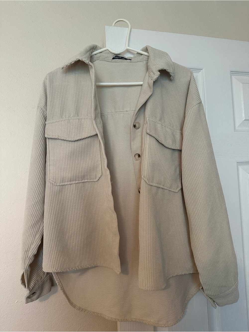 SHEIN Beige Corduroy Shirt Jacket - Women's Lightweight Overshirt